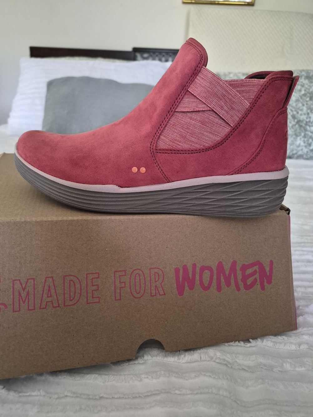 Ryka Water Repellent Red Suede Slip-On Ankle Bootie